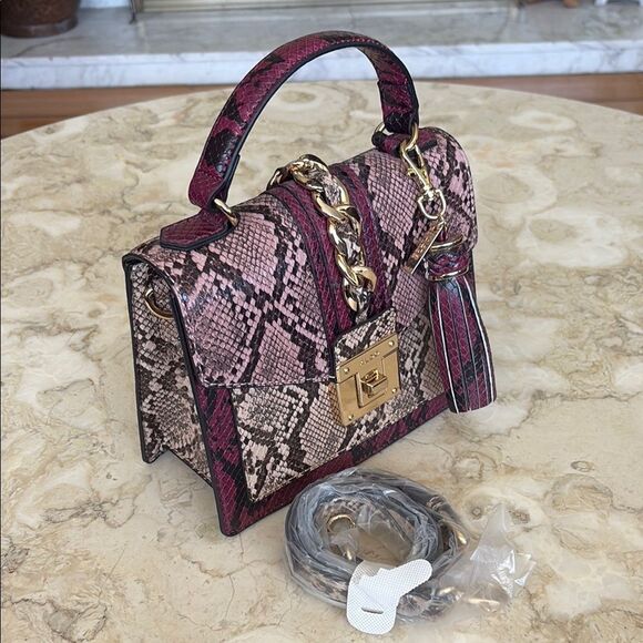 NWOT Aldo Glenda Red Overflow Faux Snakeskin Leather Satchel/Crossbody Bag - Picture 1 of 13